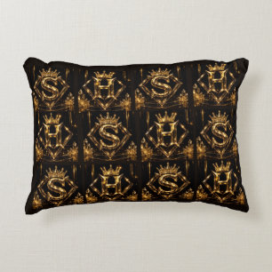 Luxury Golden Letter S H Crown Diamond Monogram Decorative Cushion