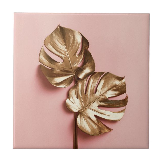 Luxury golden monstera leaves.  tile (Front)