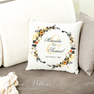 Luxury Golden Noir Wedding Monogram Throw Pillow