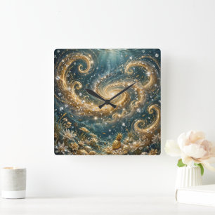 Luxury Golden Ocean Swirl Wall Clock - Gold Galaxy