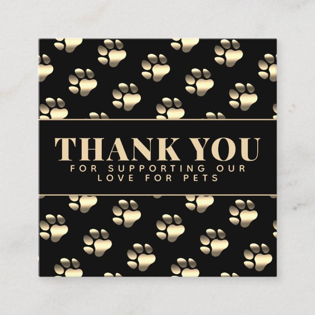 Luxury golden paws pattern thank you  square business card (Front)