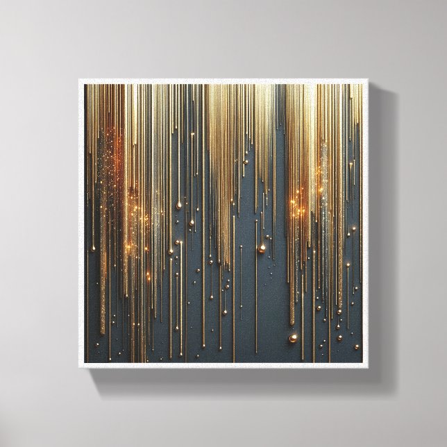 Luxury Golden Rain - Shimmering Metallic Strings a Canvas Print (Front)