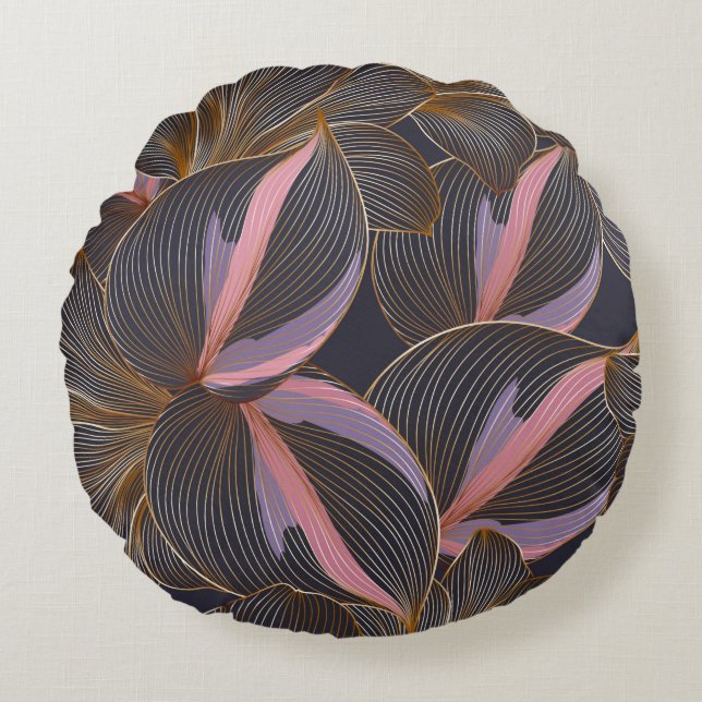 Luxury golden seamless floral background with trop round cushion (Front)