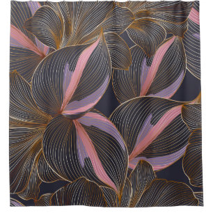 Luxury golden seamless floral background with trop shower curtain
