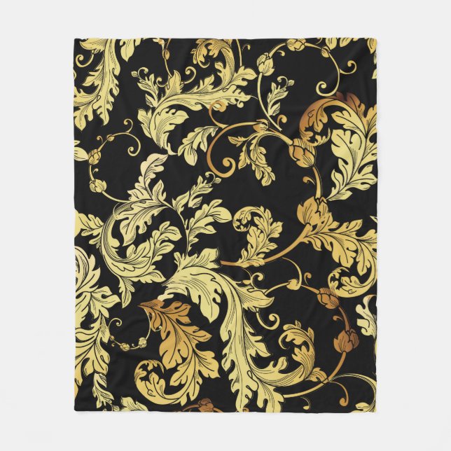 Luxury golden seamless pattern. Floral backgroundp Fleece Blanket (Front)