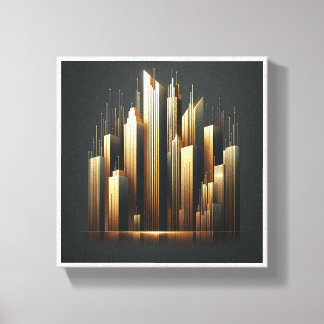 Luxury Golden Skyscrapers Silhouette - Modern Abst Canvas Print