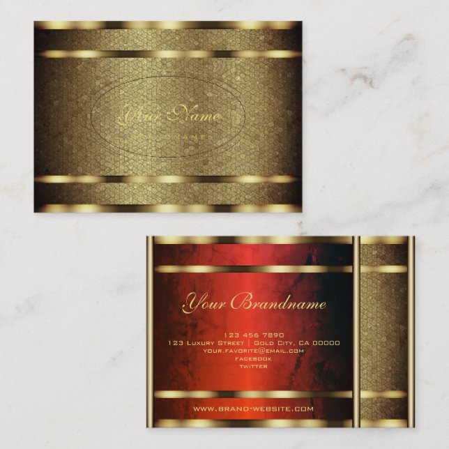 ´Luxury Golden Snake Pattern with Noble Red Colour Business Card (Front/Back)