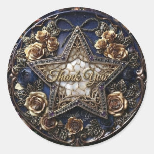 Luxury Golden Star Thank You Sticker Elegant Gol