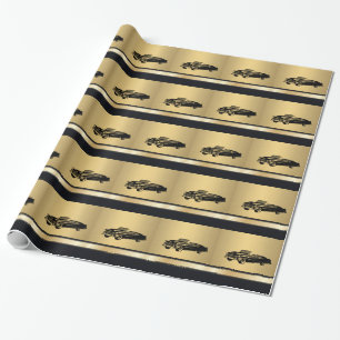 luxury golden vintage classy old car personalised wrapping paper