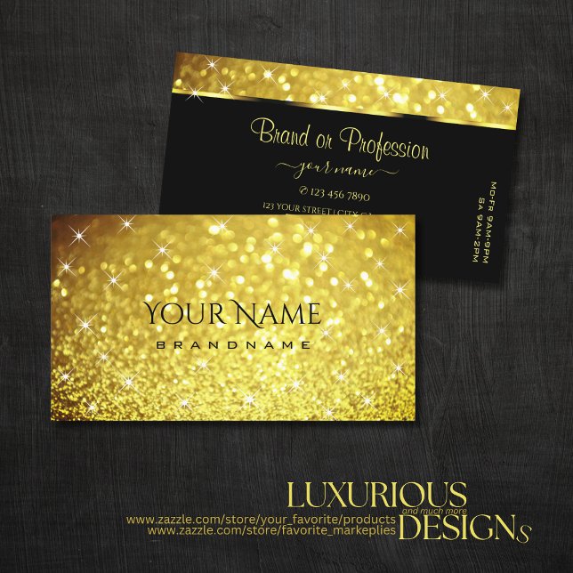 Luxury Golden with Luminous Glitter Stars Deluxe Business Card (Creator Uploaded)