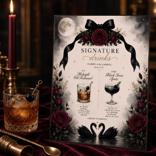 Luxury Gothic Black Bow Signature Drinks Sign 