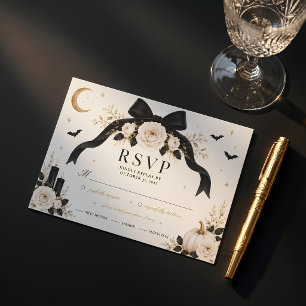 Luxury Gothic Black Bow Wedding RSVP Card