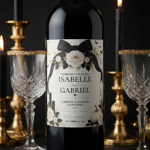 Luxury Gothic Black Bow Wedding Wine Label