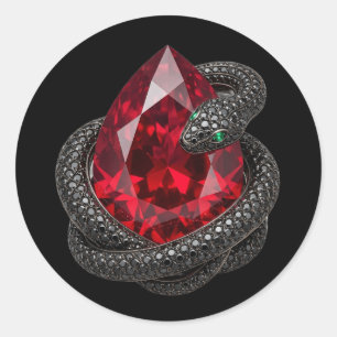 Luxury Gothic Ruby Red Gemstone Black Snake Vinyl Classic Round Sticker