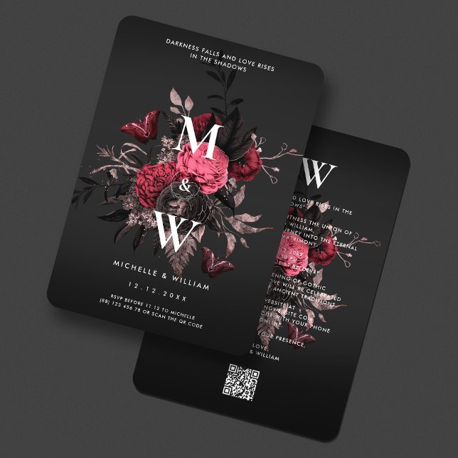 Luxury Gothic Wedding Burgundy Pink Rose Butterfly Invitation (Luxury Gothic Wedding Burgundy Pink Rose Floral Botanical Butterfly Invitation
)
