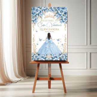 Luxury Gown Baby Blue Gold Fairytale Bow Welcome Poster