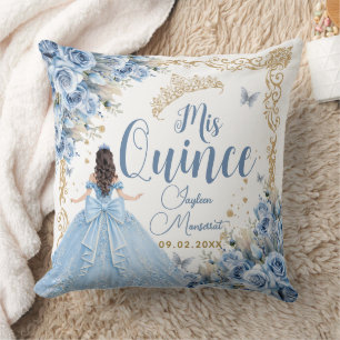 Luxury Gown Baby Blue Gold Mis Quince Princess Cushion