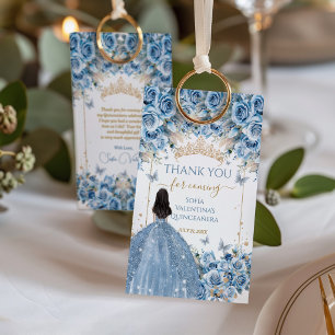 Luxury Gown Baby Blue Gold Quinceanera Favour Gift Tags