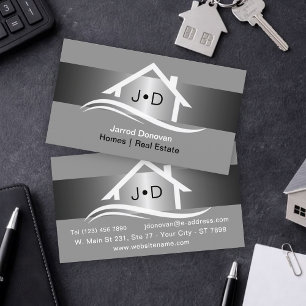Luxury Gray Silver Real Estate Chic Professional Business Card