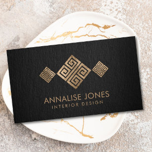 Luxury Greek Key  - Greek meander - Gold on Black Business Card