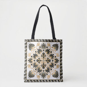 Luxury Greek Ornament Black and White Marble Tote Bag