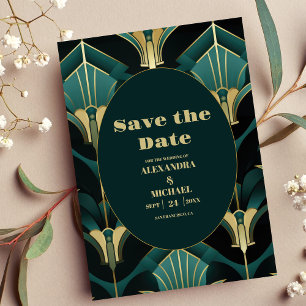 Luxury Green and Gold Art Deco Wedding Save The Date