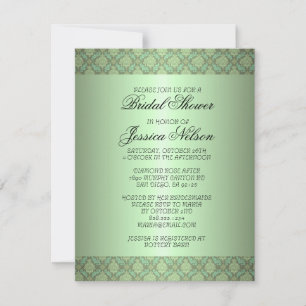 Luxury Green Damask Swirls Bridal Invitation