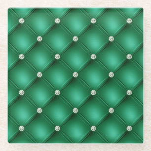 Luxury Green Diamond Tufted Pattern Glass Coaster