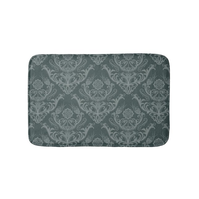 Luxury green floral damask wallpaper bath mat (Front)