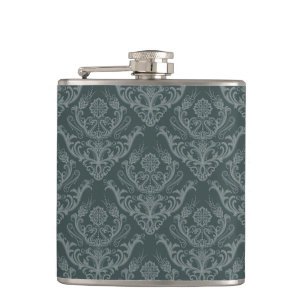 Luxury green floral damask wallpaper hip flask