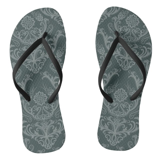 Luxury green floral damask wallpaper jandals (Footbed)