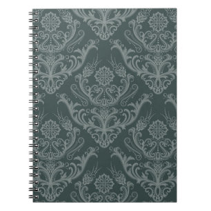Luxury green floral damask wallpaper spiral notebook