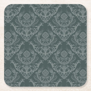 Luxury green floral damask wallpaper square paper coaster