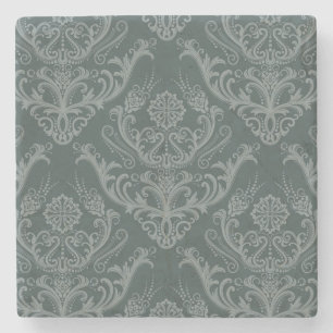 Luxury green floral damask wallpaper stone coaster