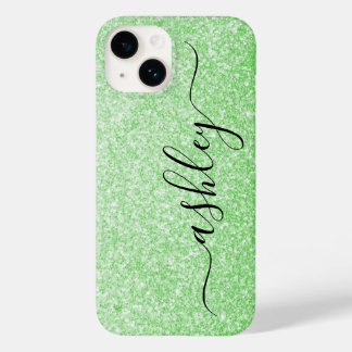 Luxury Green Glitter Phone Case with Custom Name.