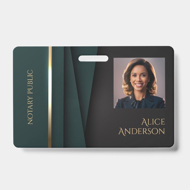 Luxury green gold elegant notary public ID badge (Front)