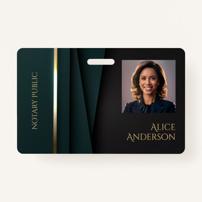 Luxury green gold elegant notary public ID badge (Back)