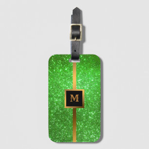 Luxury Green Gold Glitter Luggage Tag