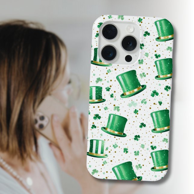 Luxury Green Gold Hats and Shamrocks White iPhone Case (Creator Uploaded)