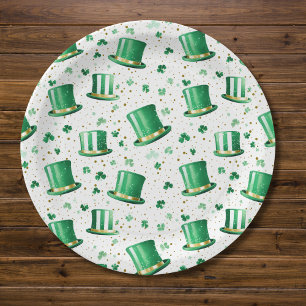 Luxury Green Gold Hats and Shamrocks White Paper Plate