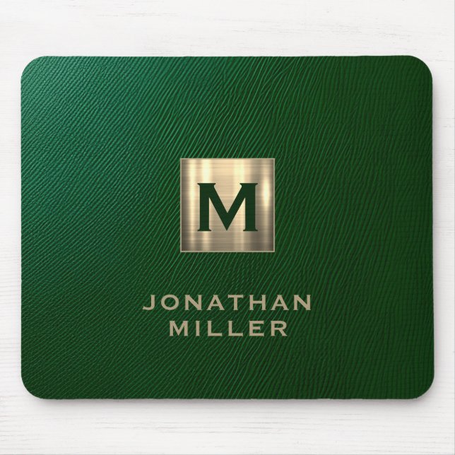 Luxury Green Gold Monogram Mouse Pad (Front)