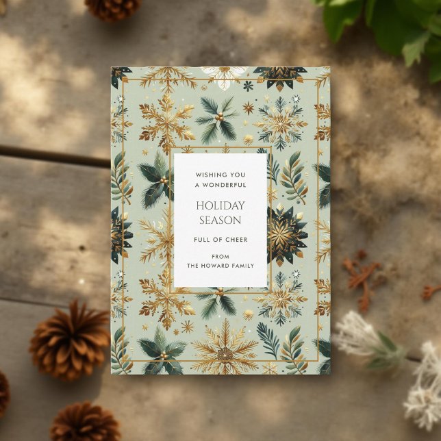 Luxury Green Gold Snowflake Elegant Holiday Card (Creator Uploaded)