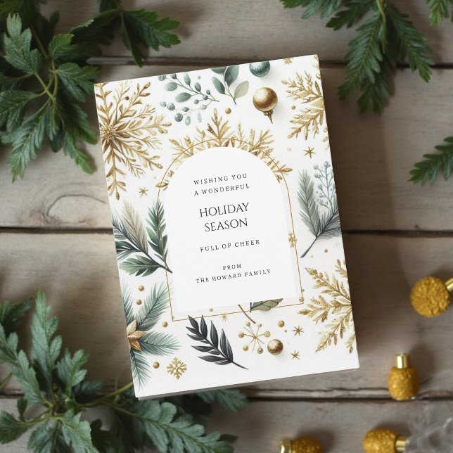 Luxury Green Gold Snowflake Elegant Holiday Card (Creator Uploaded)