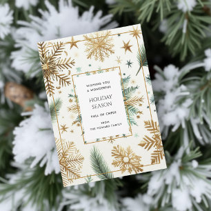 Luxury Green Gold Snowflake Elegant Holiday Card