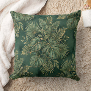 Luxury Green Gold Tropical Leaves Pattern Cushion