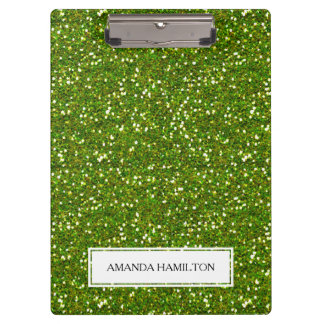 Luxury Green Greenery Glitter add your name Clipboard