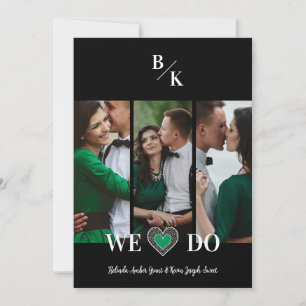 Luxury Green Heart Lace Effect 3 Multi Photos Invitation
