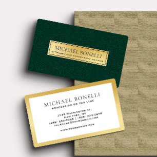 Luxury Green Leather Gold Label Professional Business Card