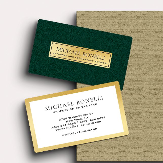 Luxury Green  Leather Gold Label Professional Business Card (Creator Uploaded)