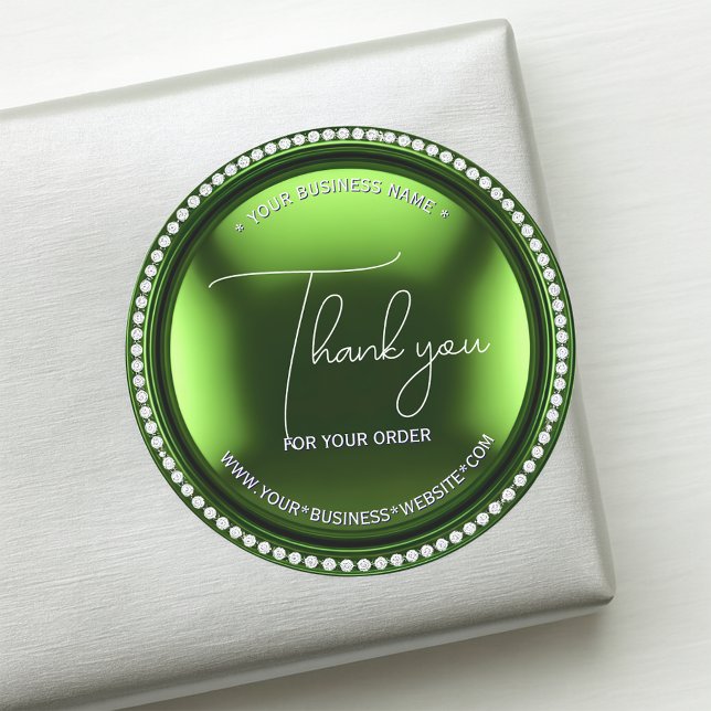 Luxury Green Metallic Diamond Business Thank You Classic Round Sticker (Creator Uploaded)